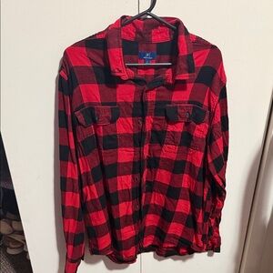 Red and Black Plaid Button-Up Shirt